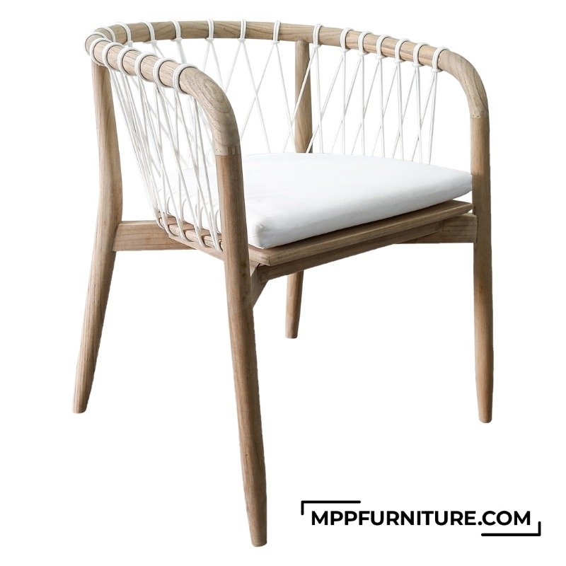 Gauri Teak Patio Chair with V-Cross Rope Detail