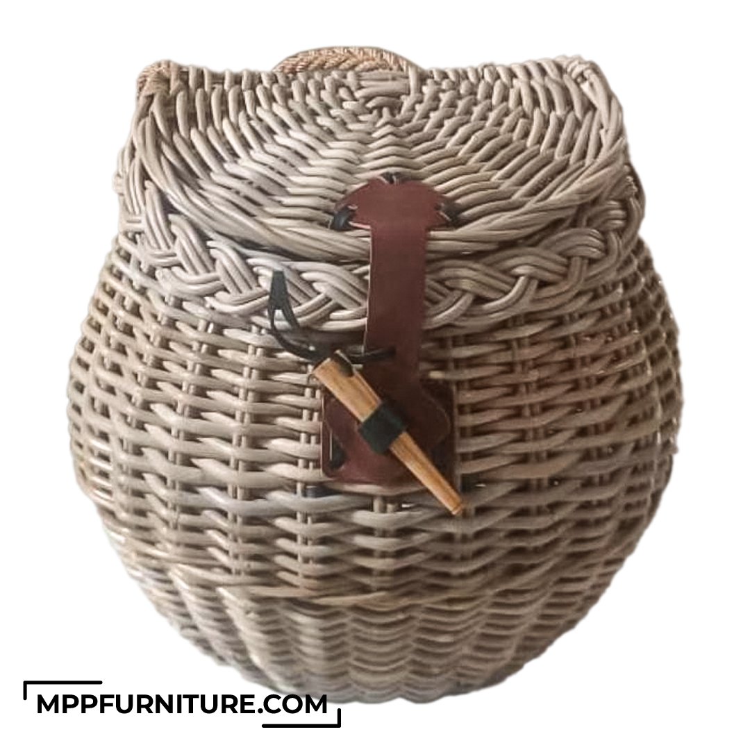 Handwoven Baggy Hallway Rattan Backpack with leather accents
