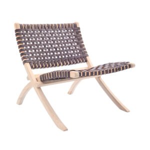 Bonita folding accent chair in woven leather and sungkai wood