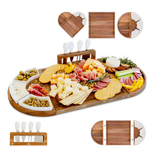 Custom 3-Piece Magnetic Long Cheese Serving Board Tray Acacia Wood