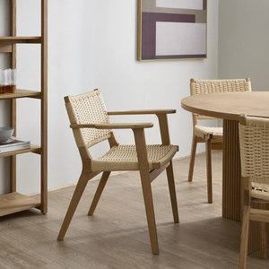 Modern Nordic Furniture Wood Nature Rope Weaving Armchair Restaurant Solid Wood Chairs