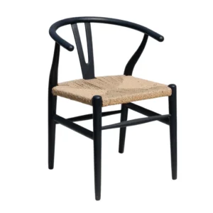 Sendai Seagrass Wishbone Teak Dining Chair Black