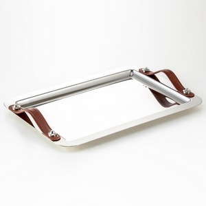 Stainless Steel Serving Tray with Leather Handles