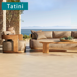 Tatini Outdoor Teak Sofa Set Modern Weatherproof Fabric