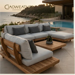 Modern Solid Wood Outdoor Sofa Set with Cushions L-Shape