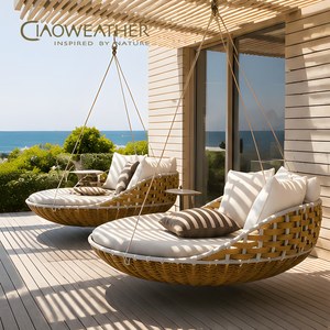 Modern Outdoor Patio Lounge Sun Bed Aluminum Rattan Swing Daybed
