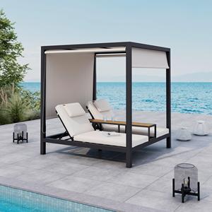 Hotel Garden Swimming Pool Daybed Outdoor Furniture Sun Bed Lounger Cabana Tent Aluminium Frame Canopy Bed