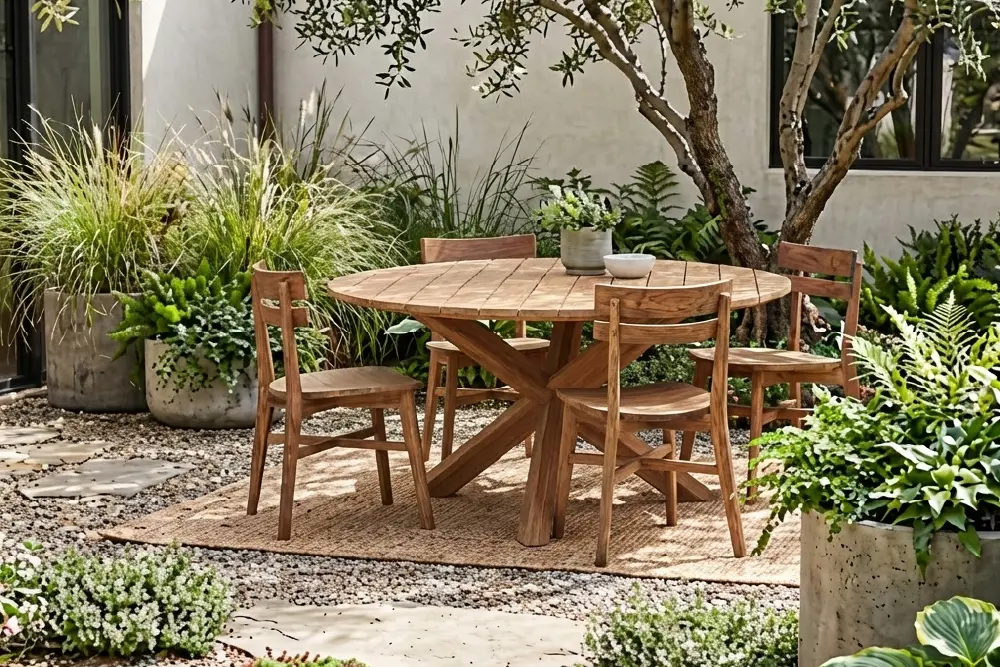 Teak outdoor dining chairs with ergonomic backrest