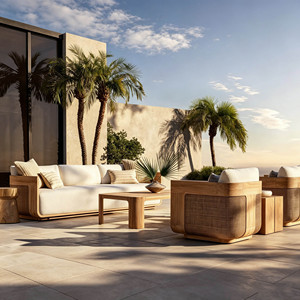 Outdoor Waterproof Teak Sofa Patio Set Combination