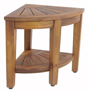 Acacia Wood Corner Teak Shower Bench with Shelf
