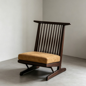 Tuscan Naturalist Retro Handmade Solid Wood Slat Back Accent Chair With Soft Leather Seat Cushion