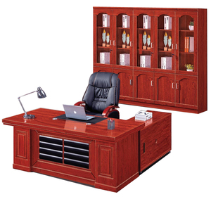Wooden L-Shaped Office Desk with Mahogany Finish Traditional Design Commercial Furniture