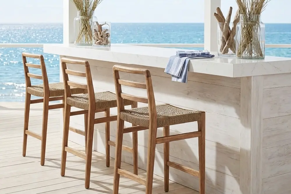 Indonesian teak outdoor bar stool with footrest